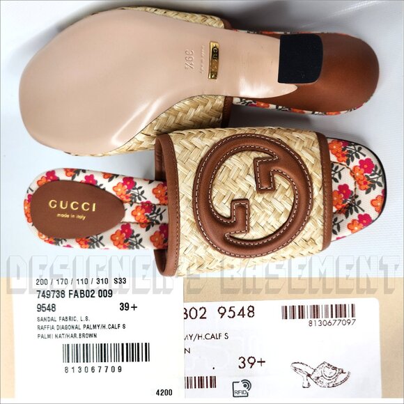 GUCCI Mabel Raffia 39.5EU-9.5US leather Interlocking GG Slide heel Sandals shoes - Picture 4 of 10